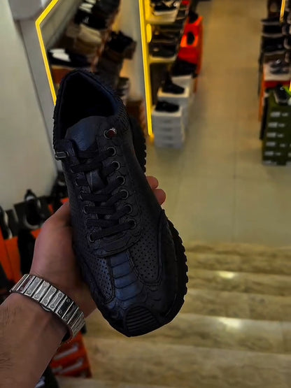 Men's Black Leather Mash Panel Sneaker