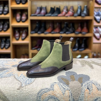 Handmade Suede & Leather Patchwork Chelsea Boots