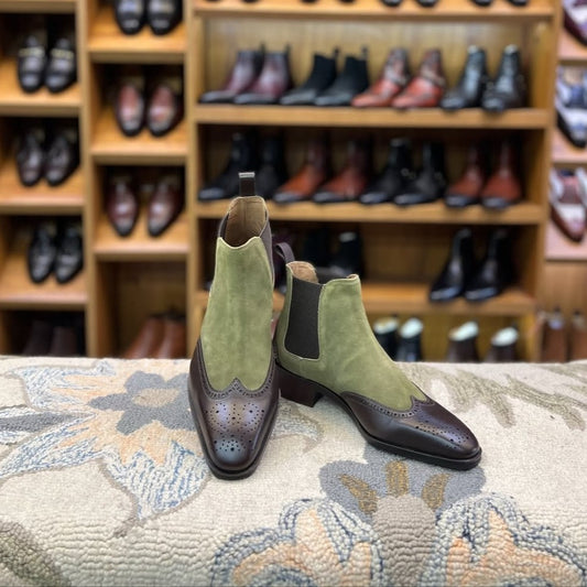 Handmade Suede & Leather Patchwork Chelsea Boots