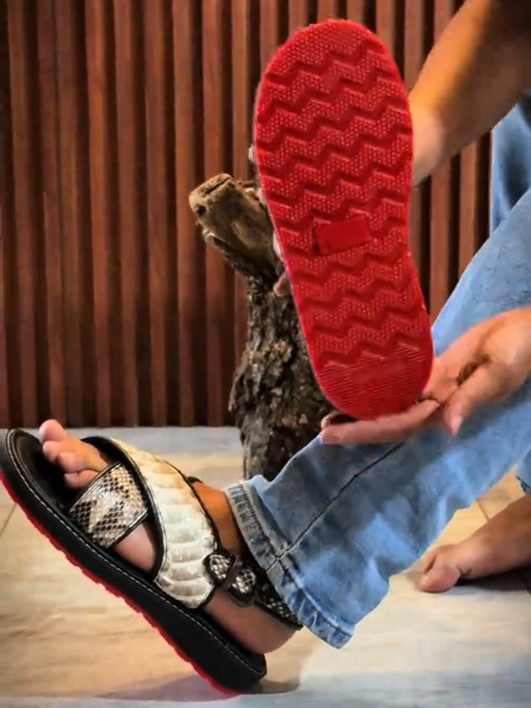 Cross Sandal Snake Print