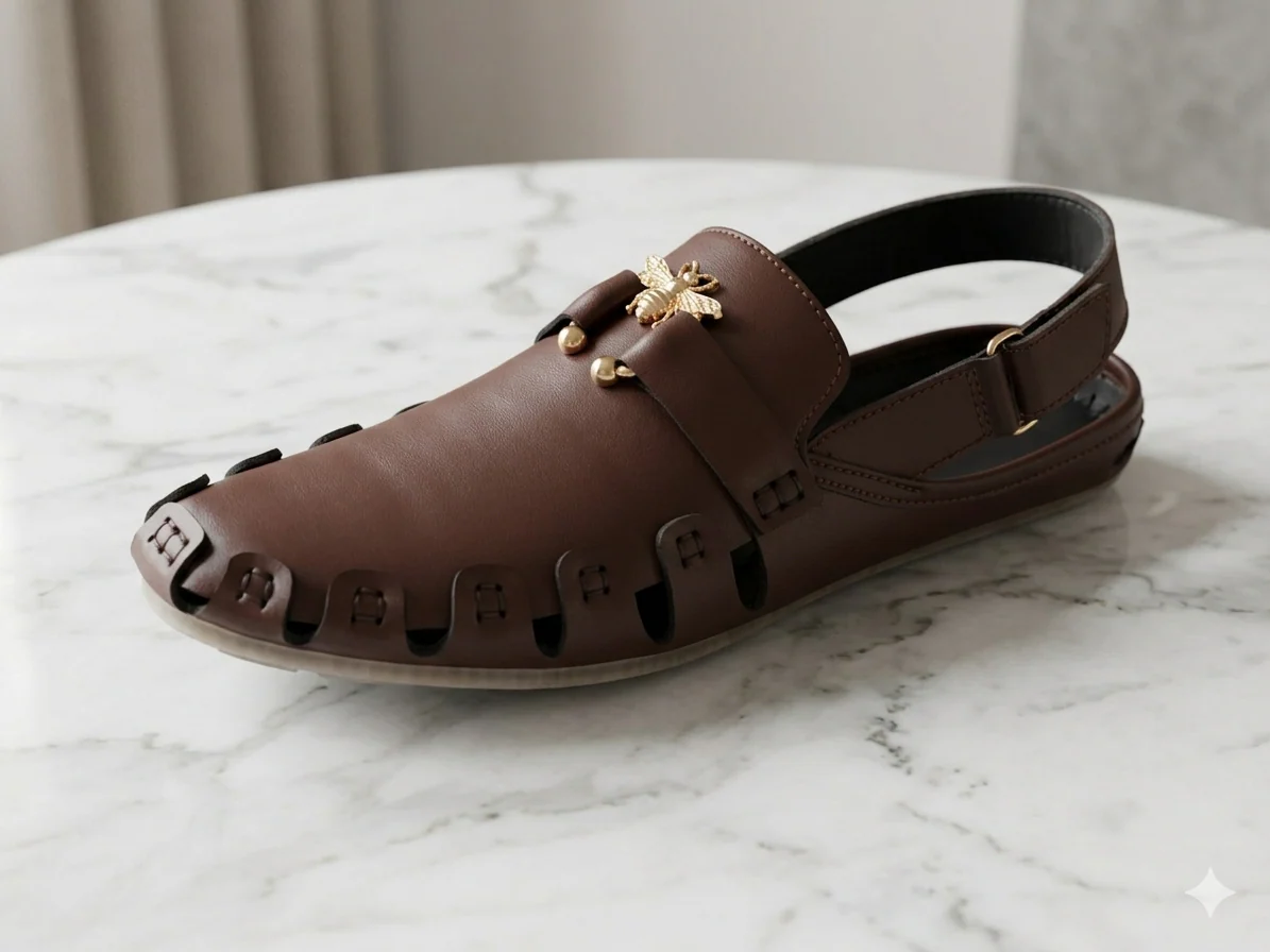 Vintage Bee Charm Leather Mule Sandals