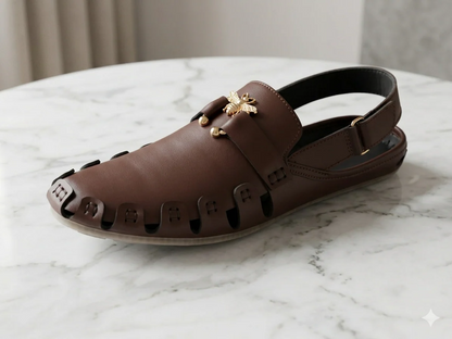 Vintage Bee Charm Leather Mule Sandals