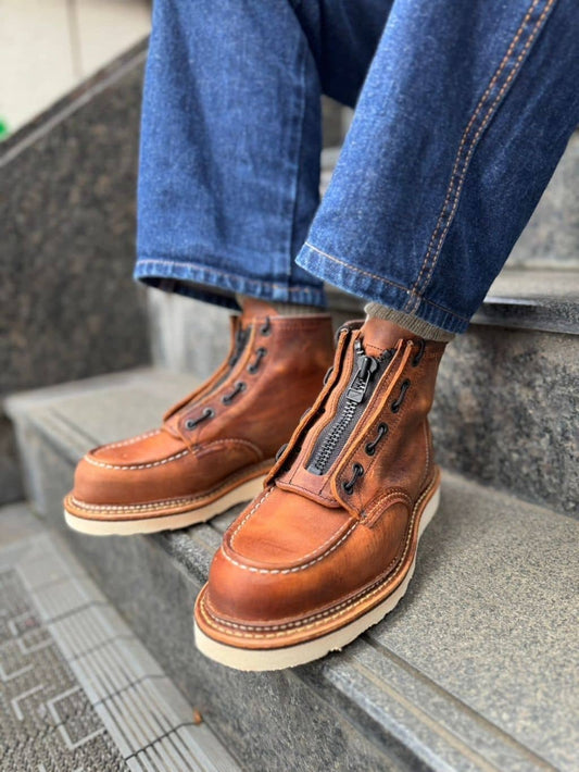 Vintage Rough & Tough Leather Front-Zip Lace-Up Ankle Boots