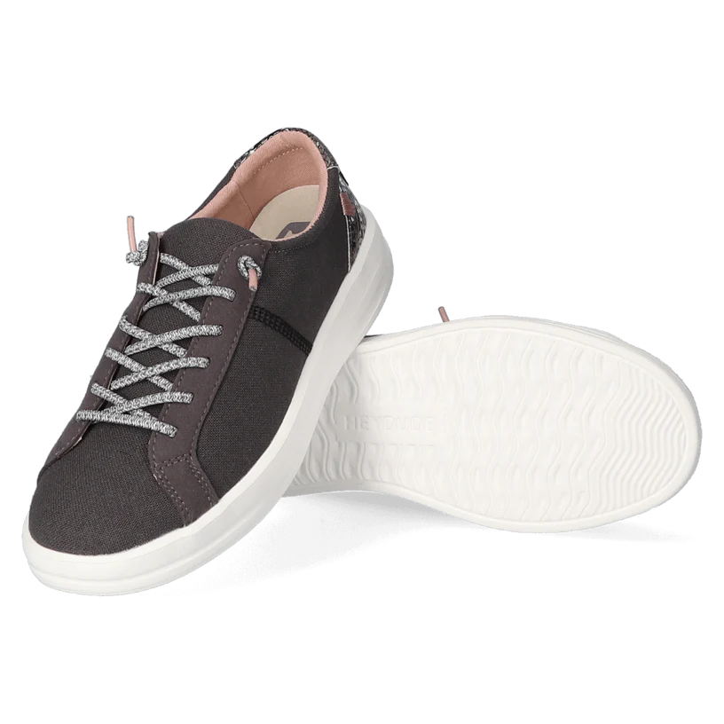 Black Flat Sneakers with Snakeskin Heel Detail