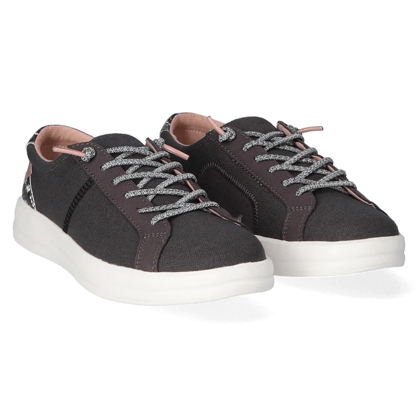 Black Flat Sneakers with Snakeskin Heel Detail