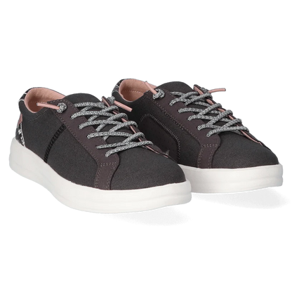 Black Flat Sneakers with Snakeskin Heel Detail