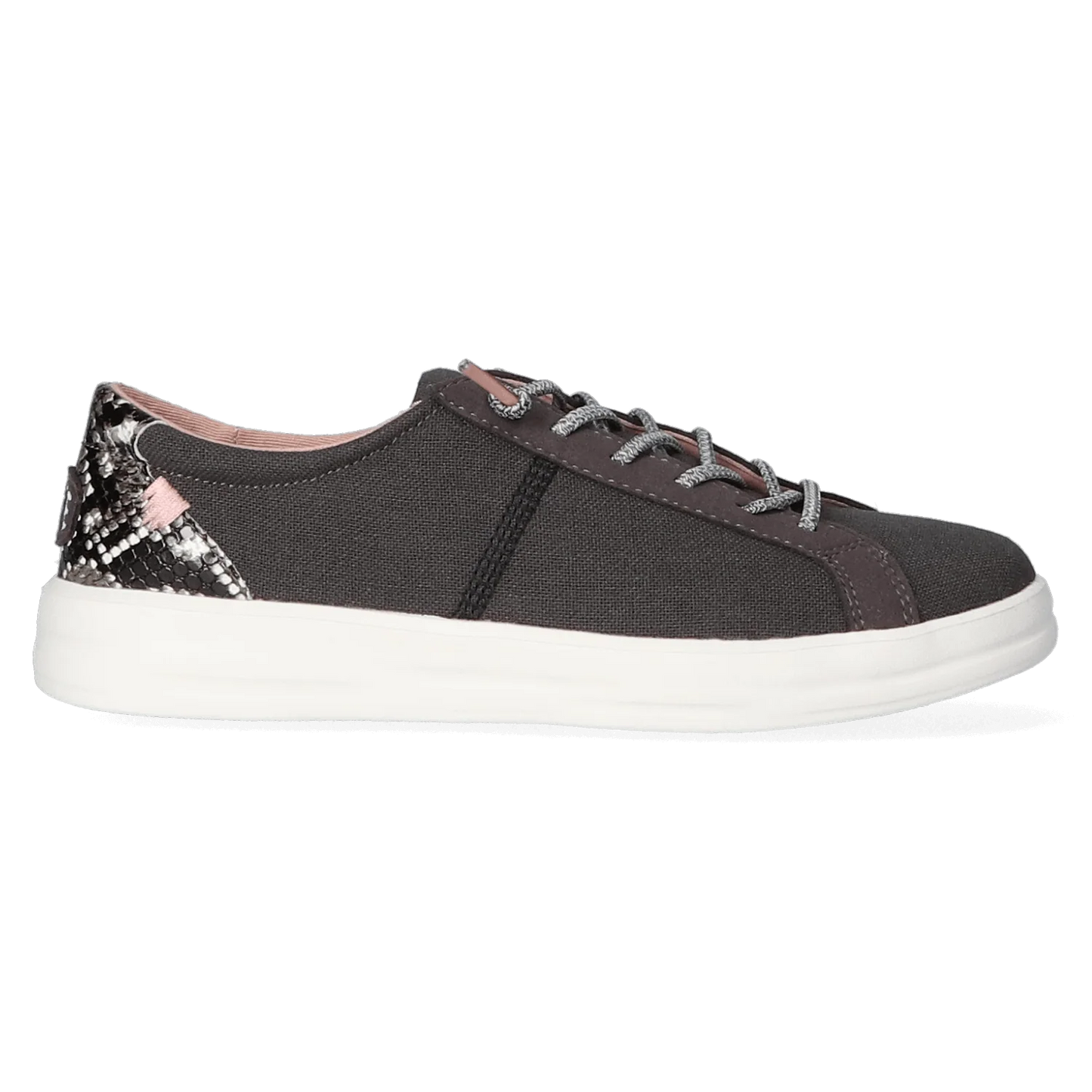 Black Flat Sneakers with Snakeskin Heel Detail