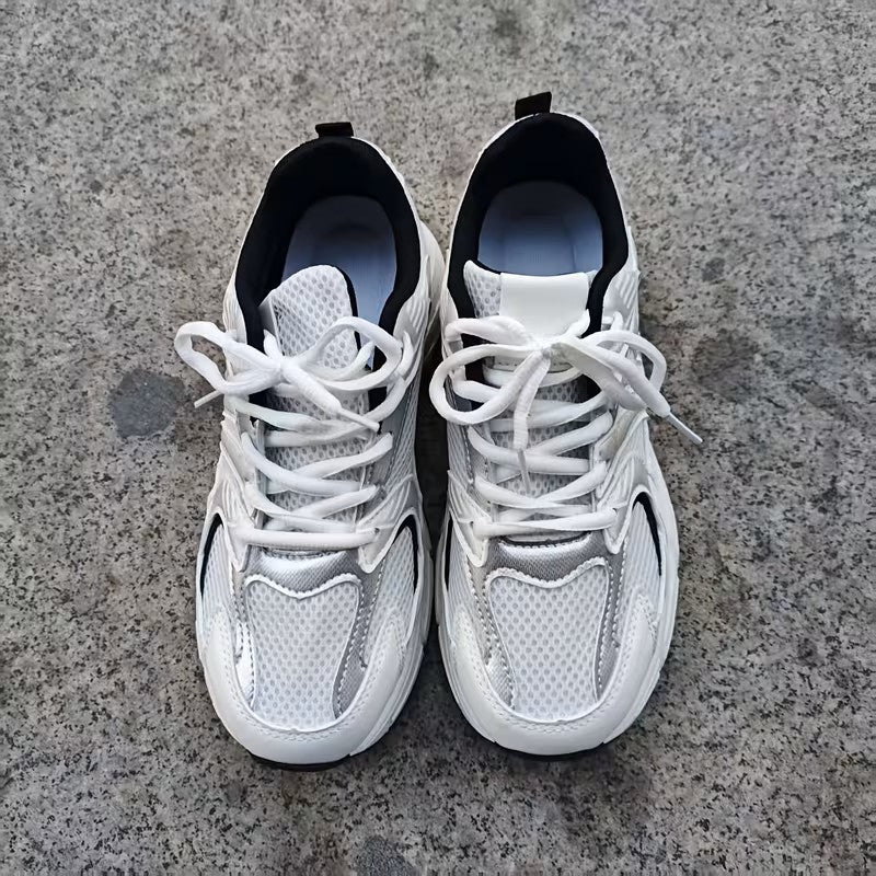 Easy Solid Color Lace-Up Mesh Upper Casual Sneakers
