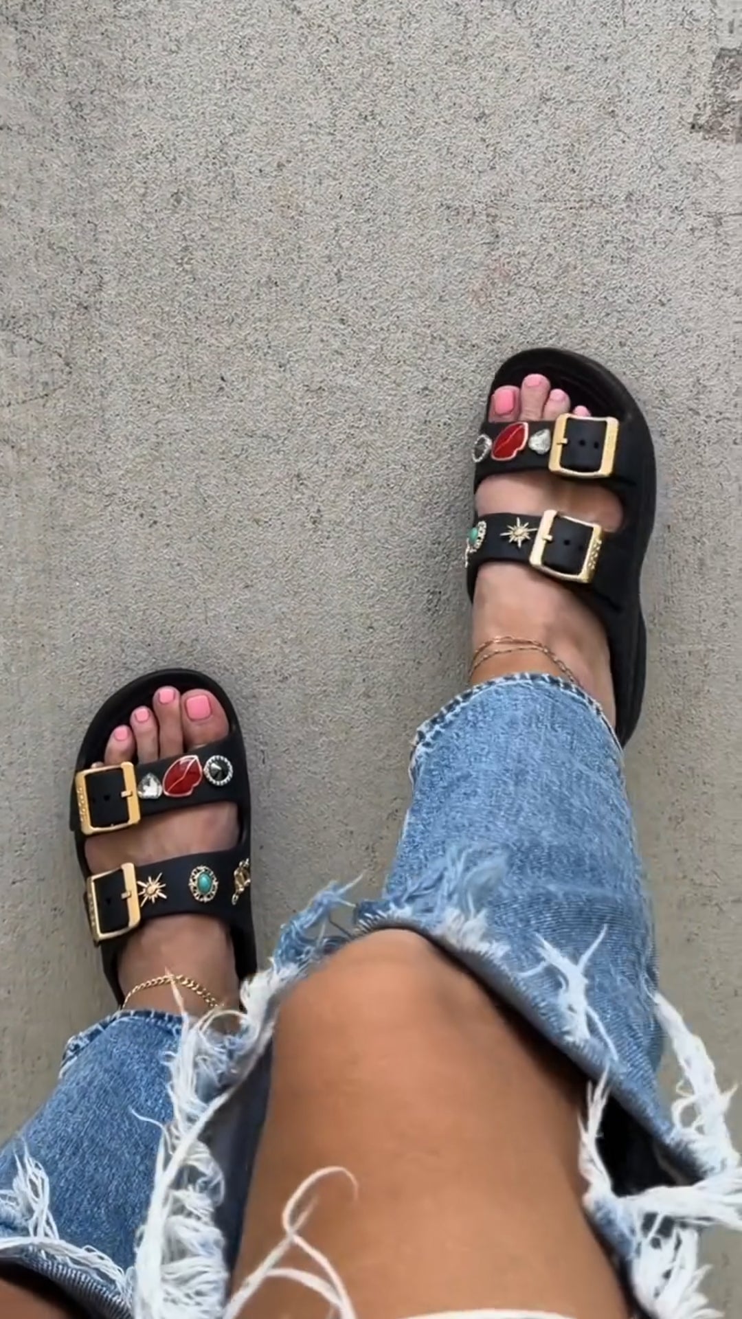 Boho Charm Double Buckle Slides