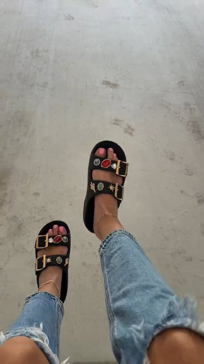 Boho Charm Double Buckle Slides