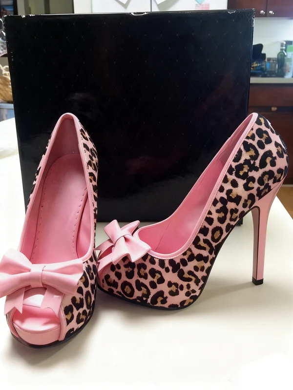 Pink leopard print bow high heels