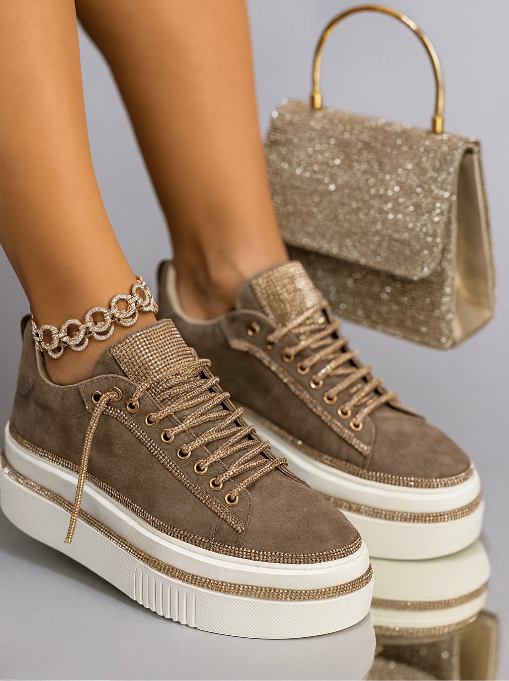 Sparkling Diamond Chips Suede Sneakers