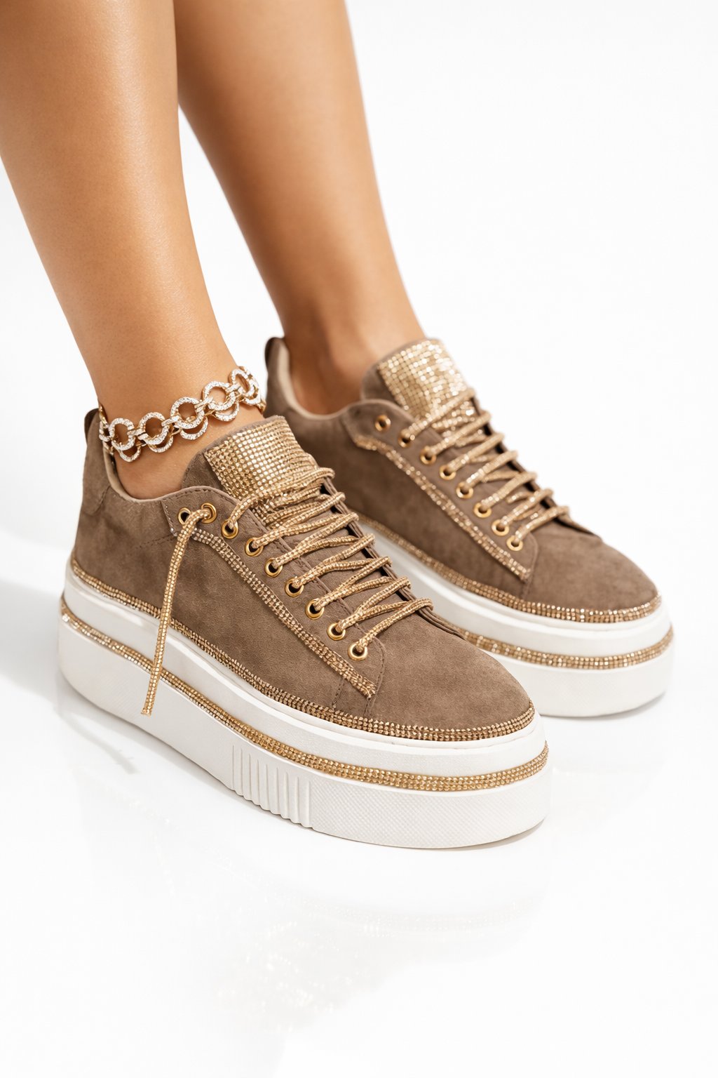 Sparkling Diamond Chips Suede Sneakers