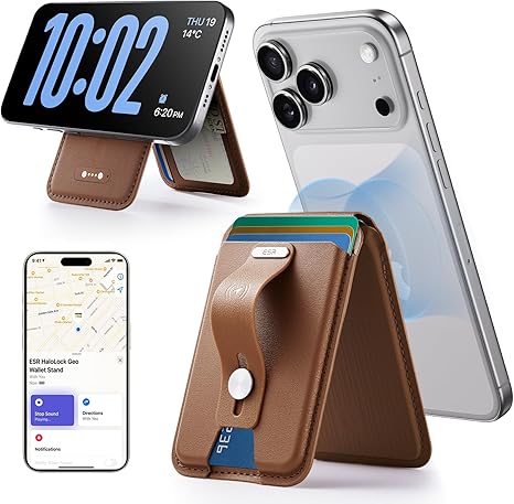 Geo for Magsafe Wallet with Full Find My Functionality,5 Card Holder Stand Grip for Phone Case, RFID Blocking