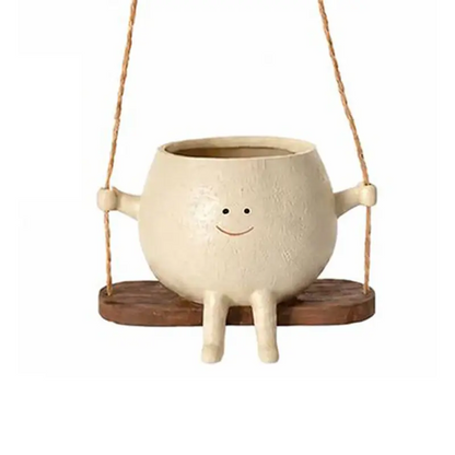 Smily Face Rocking Chair Cute Resin Flower Head Succulent Planter Pots with Drainage Hole