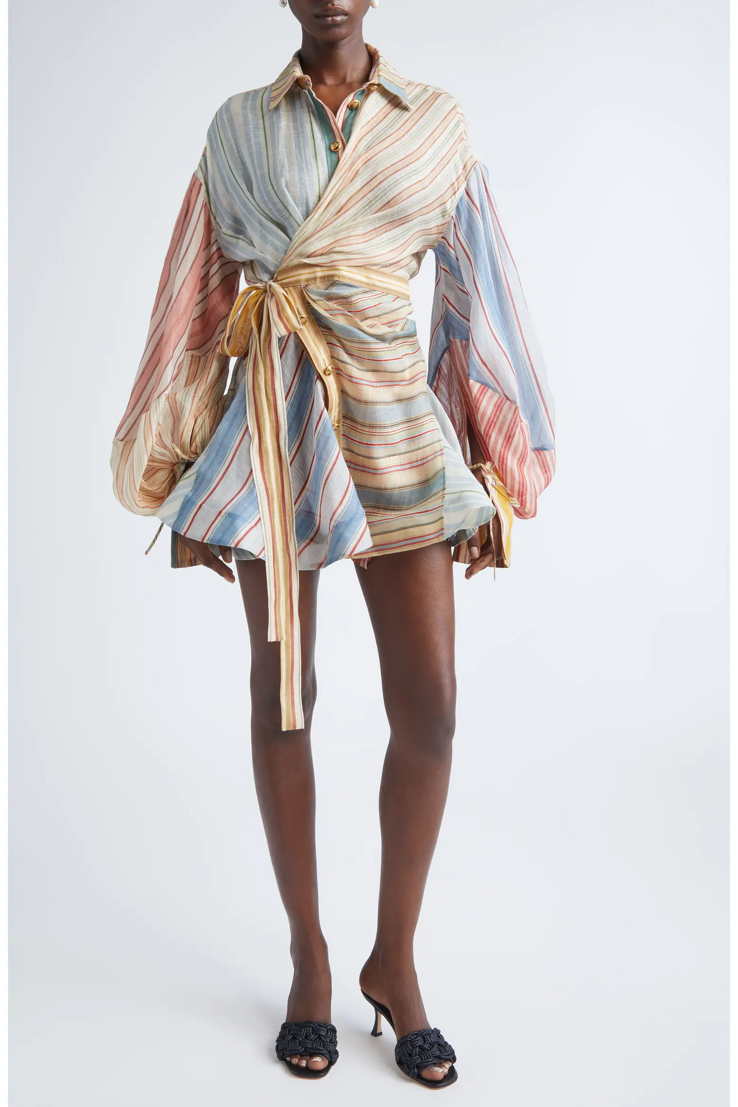Rebellion Asymmetric Stripe Long Sleeve Shirtdress