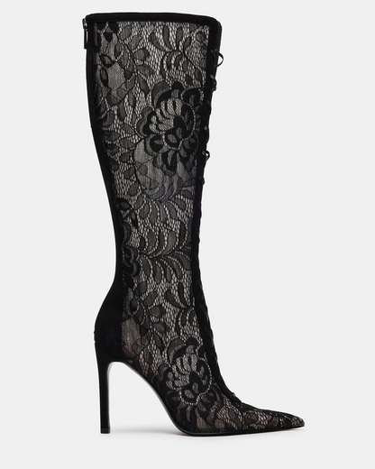 Lace-Up Lace High Heel Boots