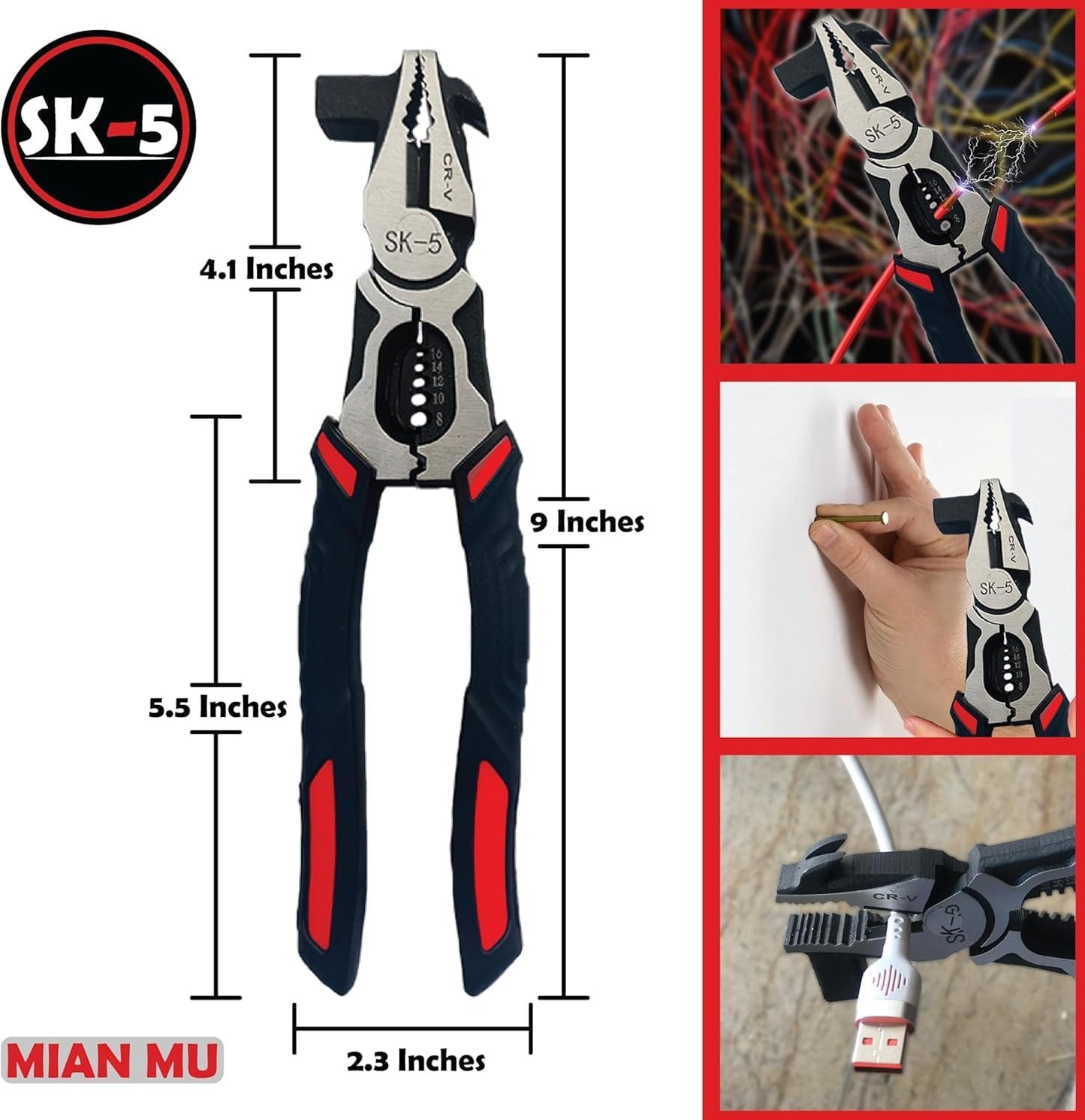 Heavy-Duty 6-in-1 Wire Stripping & Crimping Pliers