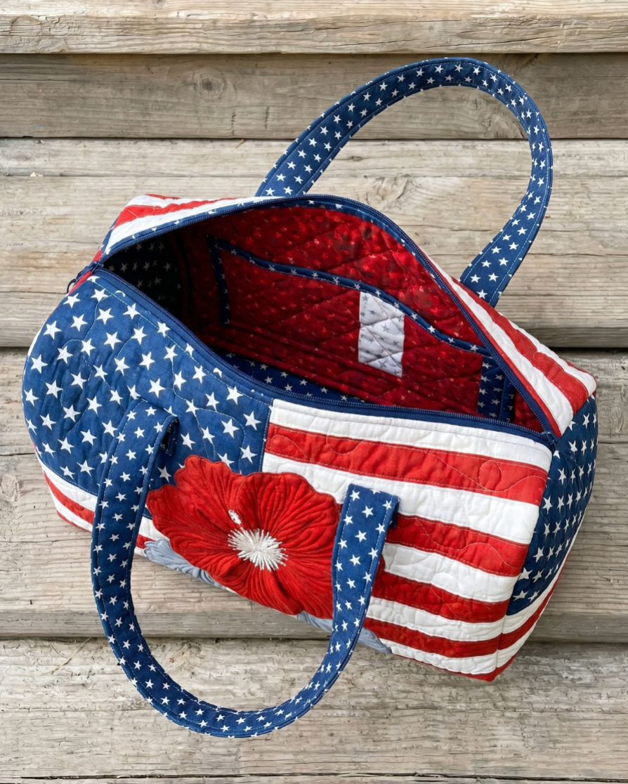 Handmade Quilted USA Flag Tote Bag