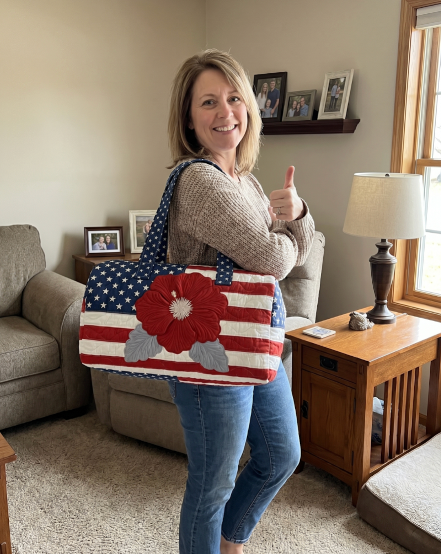 Handmade Quilted USA Flag Tote Bag