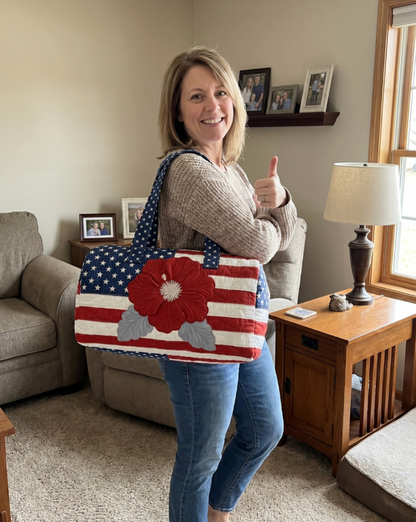Handmade Quilted USA Flag Tote Bag