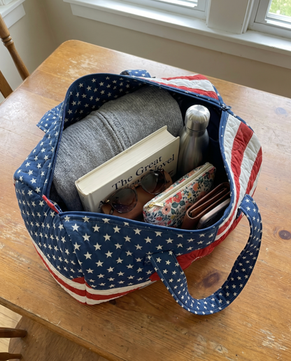 Handmade Quilted USA Flag Tote Bag