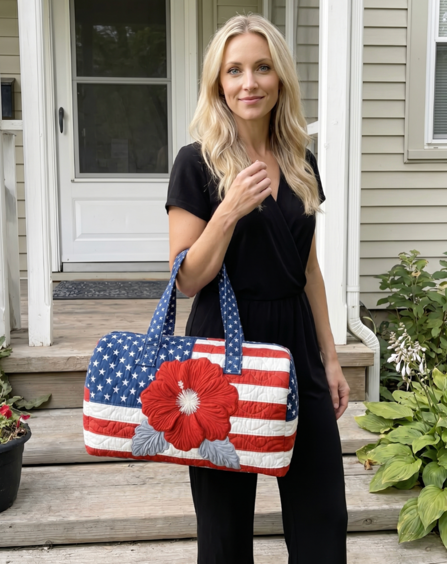 Handmade Quilted USA Flag Tote Bag