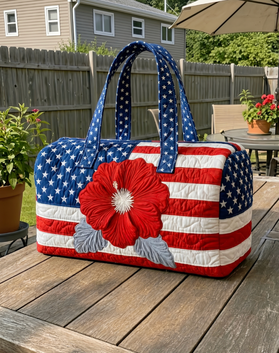 Handmade Quilted USA Flag Tote Bag
