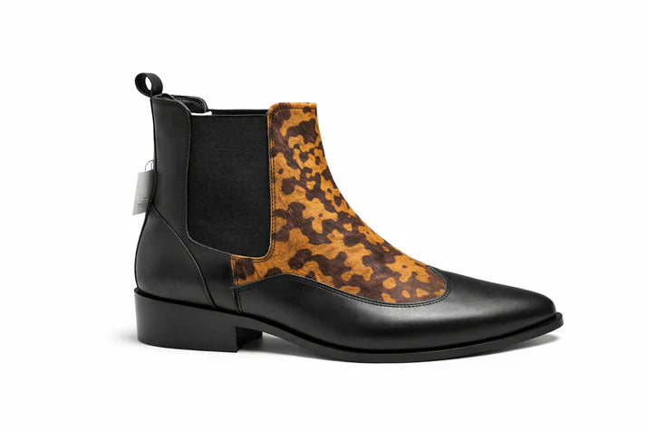 Black Leopard Print Chelea Boots