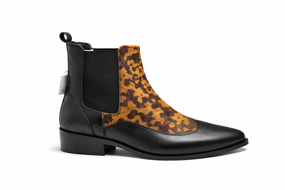 Black Leopard Print Chelea Boots