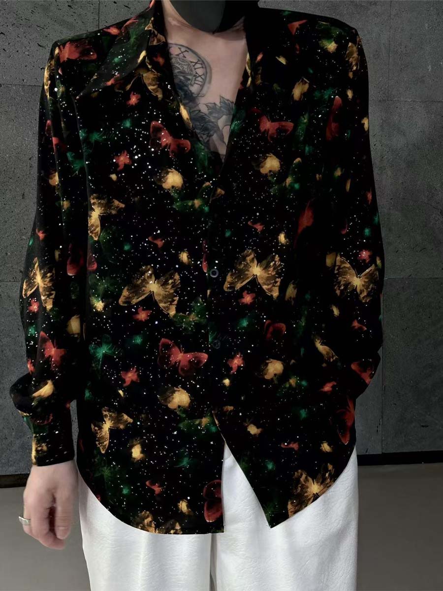 Men's Printed Hot Drilling Loose Fashion Shirt