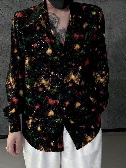 Men's Printed Hot Drilling Loose Fashion Shirt