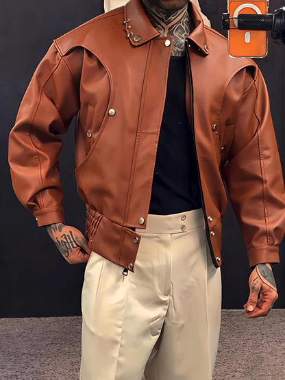 Men's PU Leather Elasticated Hem Jacket