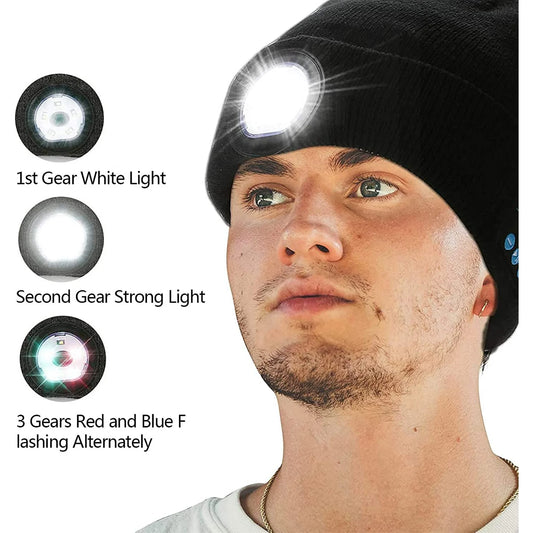 Bluetooth Beanie Hat with Light, USB Rechargeable Music Winter Hat
