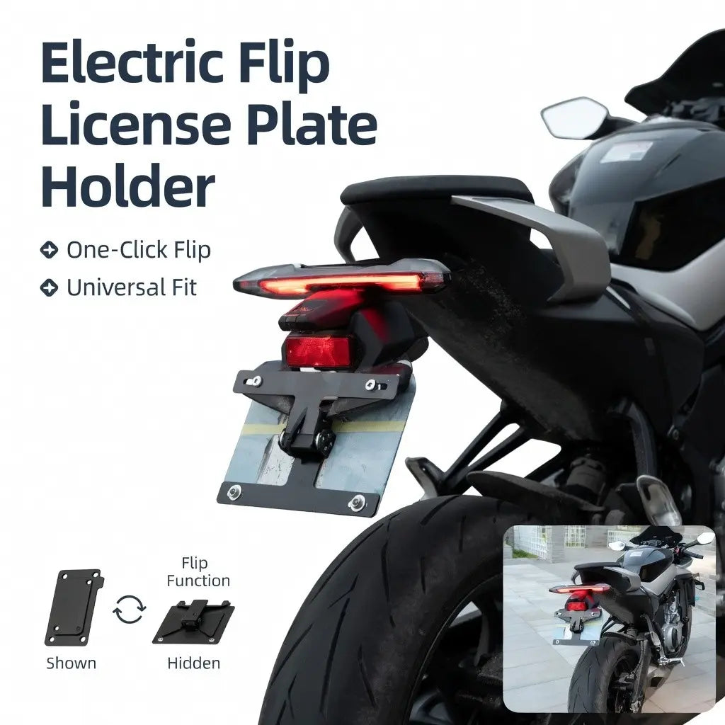 Universal Motorcycle Electric License Plate Frame, Reversible Design