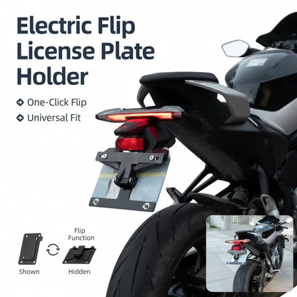 Universal Motorcycle Electric License Plate Frame, Reversible Design