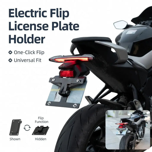 Universal Motorcycle Electric License Plate Frame, Reversible Design