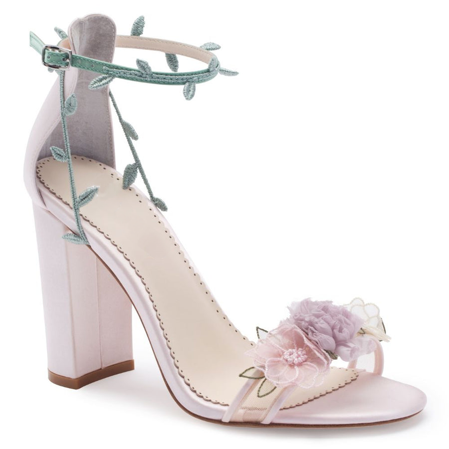 Blush Block Heels with 3D Flowers