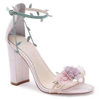 Blush Block Heels with 3D Flowers