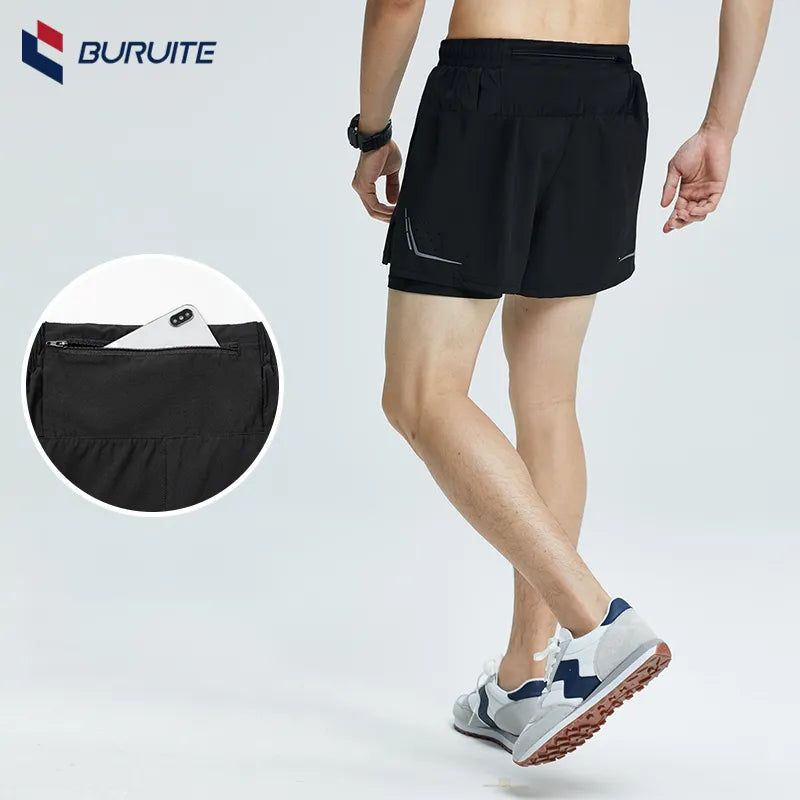Men 2/1 Sports Shorts With Back Zip Pocket