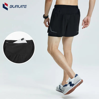 Men 2/1 Sports Shorts With Back Zip Pocket