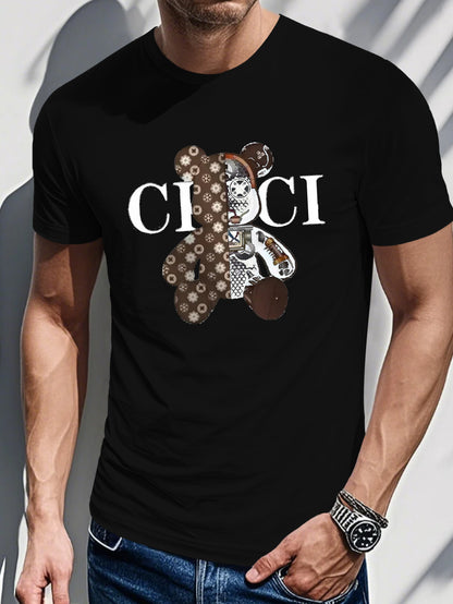 Men's Casual Drop Shoulder T-Shirt with Bold CHI CI Graphic Print