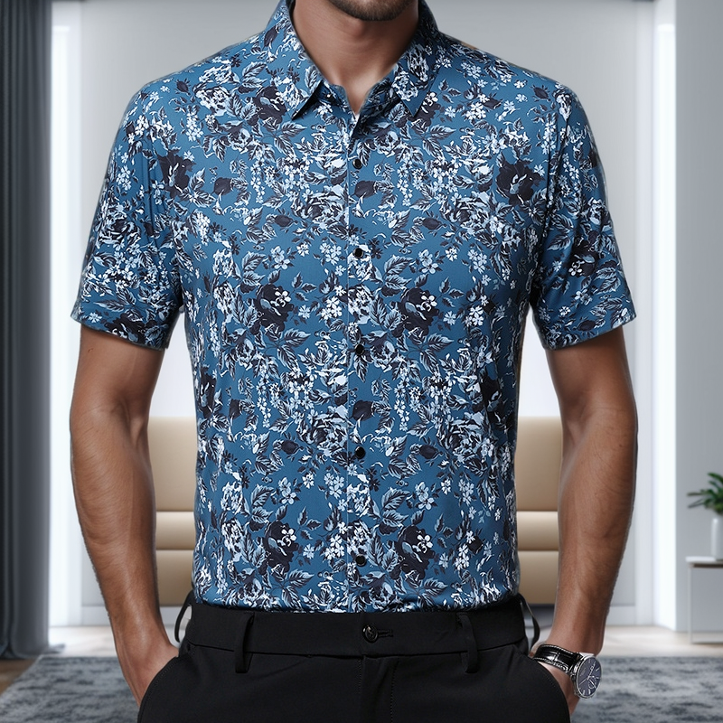 Men's Lapel Half-Sleeve Printed Shirt