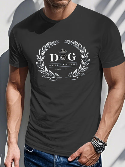 Men's Black & White Logo Print T-Shirt - Dog Tag Design Pet Lover Apparel