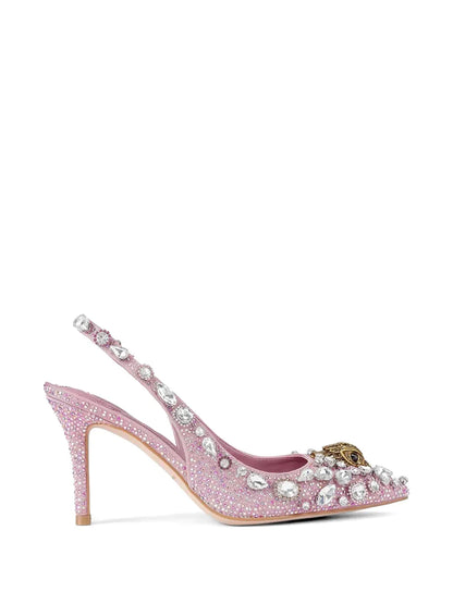 Crystal-embellished Pointed Toe high sling heel Slingback Pump
