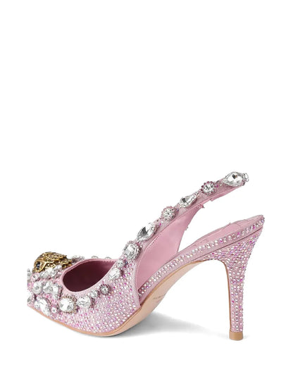 Crystal-embellished Pointed Toe high sling heel Slingback Pump