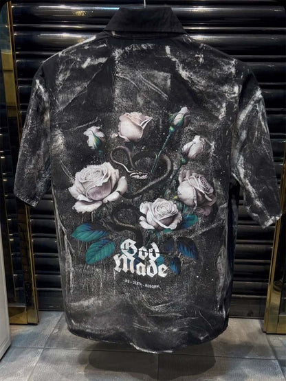 Men's Shinny Rose-print Polo Shirt