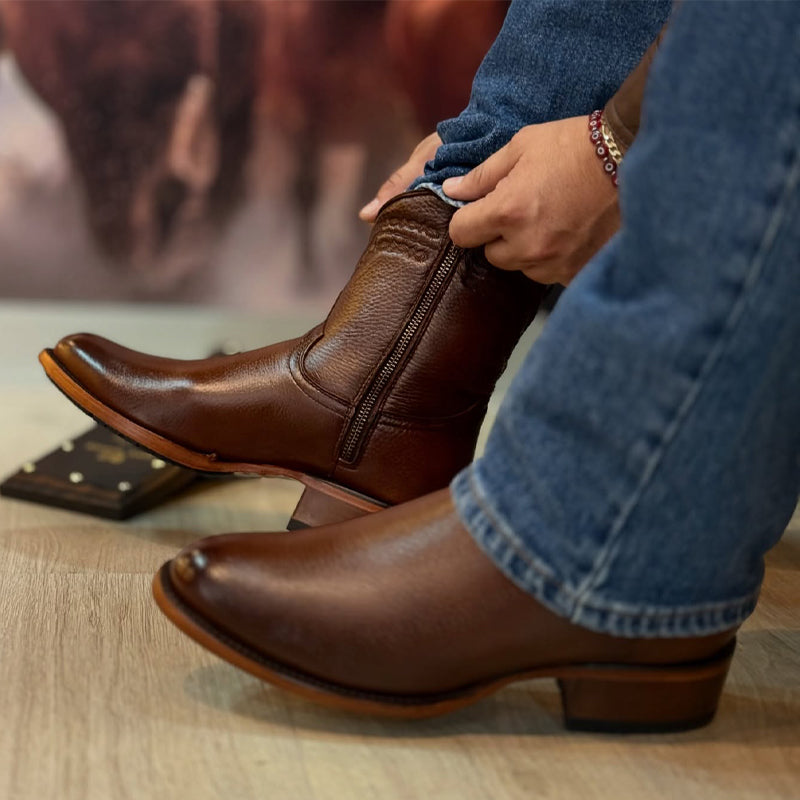 Men's Low Heel Side Zipper Ankle Boots