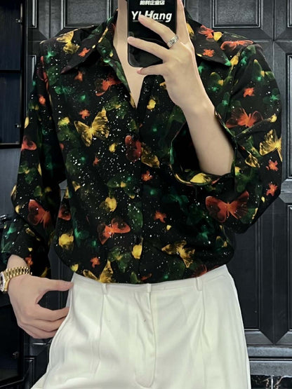 Men's Printed Hot Drilling Loose Fashion Shirt