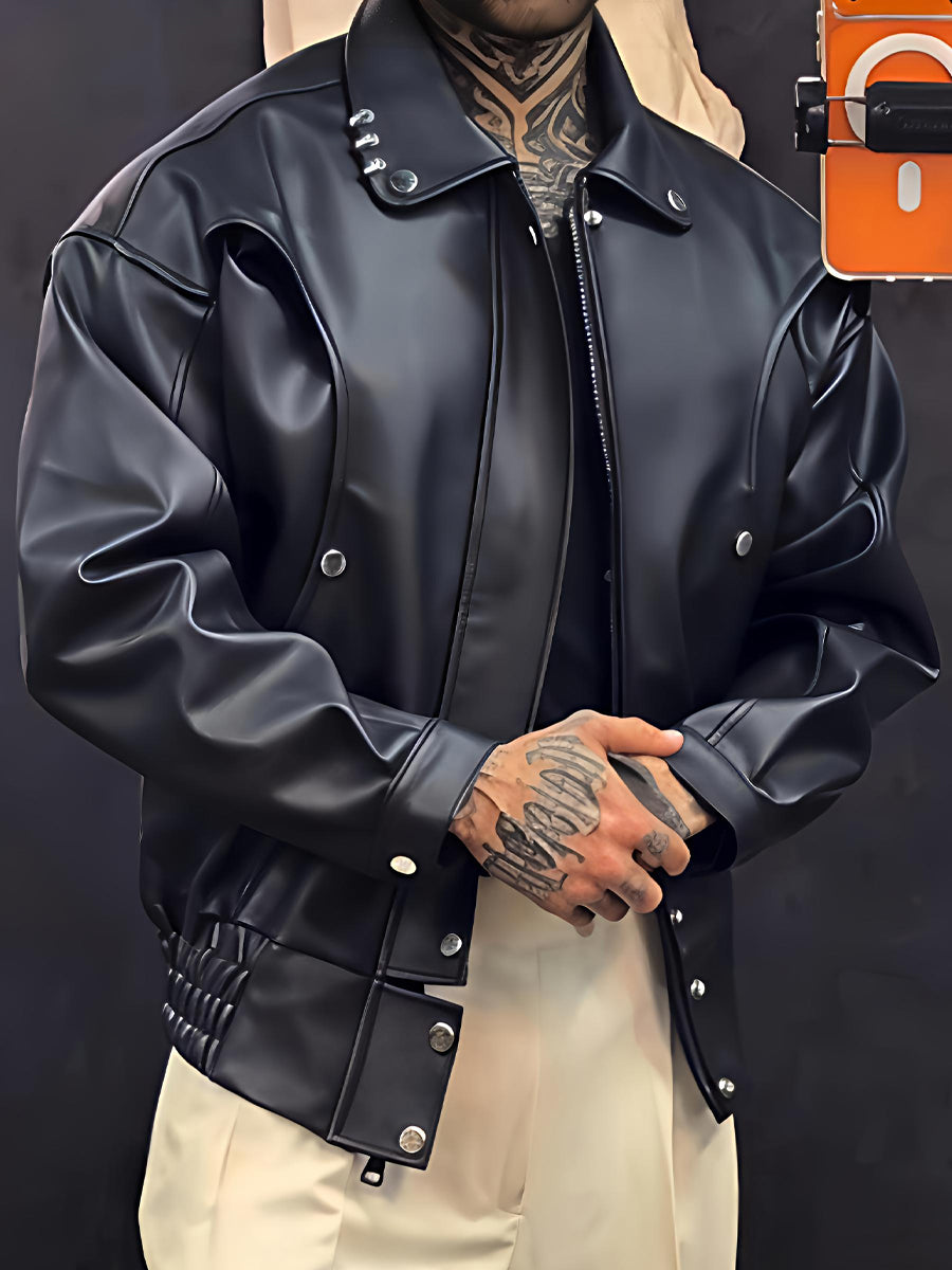 Men's PU Leather Elasticated Hem Jacket